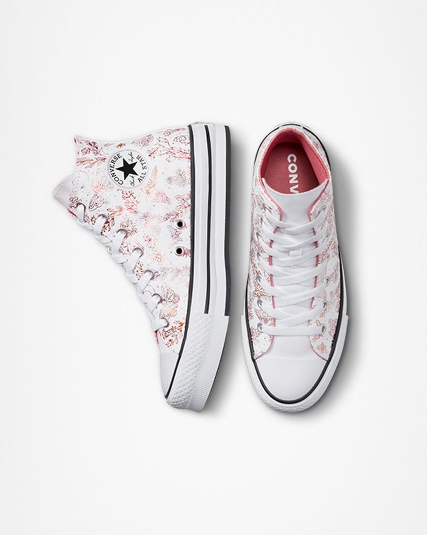 Sapatos Plataforma Converse Chuck Taylor All Star EVA Lift Butterfly Shine Cano Alto Menina Branco Rosa Pretas | PT G0T4975